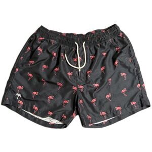 OAS Swim Trunks Mens XL Black Pink Flamingo Print Lined Drawstring Shorts